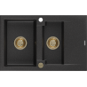 Mexen Gaspar Granitspüle 1,5-Becken mit Abtropffläche 737 x 475 mm, schwarz/silber Metallik, goldener Siphon - 6507731505-73-G