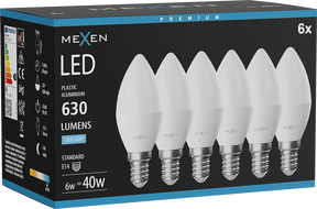 Mexen Nova 6x LED-pirn E14, C37, 6W, Külm - 6500K, 630 lm - L102-E14-0665-01x06