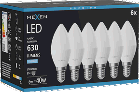 Mexen Nova 6x LED spuldze E14, C37, 6W, Auksts - 6500K, 630 lm - L102-E14-0665-01x06