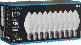 Mexen Nova 10x LED-pirn E14, C37, 6W, Külm - 6500K, 630 lm - L102-E14-0665-01x10