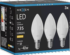 Mexen Nova 3x LED spuldze E14, C37, 7W, Silta - 3000K, 735 lm - L102-E14-0730-01x03