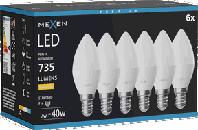 Mexen Nova 6x LED Bulb E14, C37, 7W, Warm - 3000K, 735 lm - L102-E14-0730-01x06