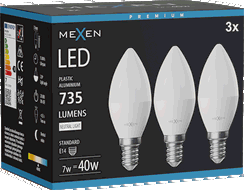 Mexen Nova 3x LED spuldze E14, C37, 7W, Neitrāla - 4000K, 735 lm - L102-E14-0740-01x03