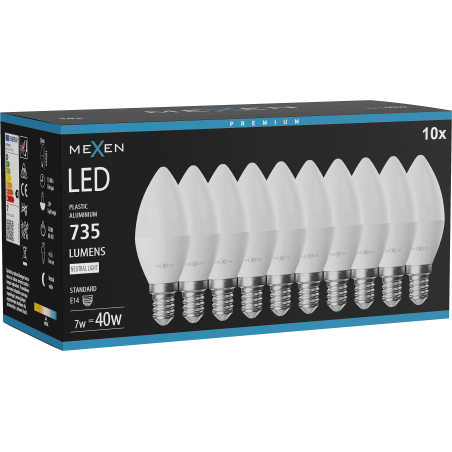 Mexen Nova 10x LED-lampa E14, C37, 7W, Neutral - 4000K, 735 lm - L102-E14-0740-01x10