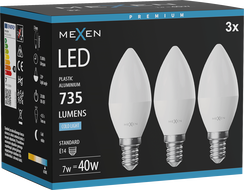 Mexen Nova 3x LED lamp E14, C37, 7W, Külm - 6500K, 735 lm - L102-E14-0765-01x03