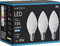 Mexen Nova 3x LED spuldze E14, C37, 7W, Auksts - 6500K, 735 lm - L102-E14-0765-01x03