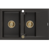 Mexen Gaspar 1,5-Kammer-Granitespüle mit Abtropffläche 737 x 475 mm, schwarz/gold metallic, goldener Siphon - 6507731505-75-G