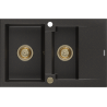 Mexen Gaspar Granitspüle, 1,5 Becken mit Abtropffläche, 737 x 475 mm, schwarz/goldener Metallic, goldener Siphon - 6507731505-7?