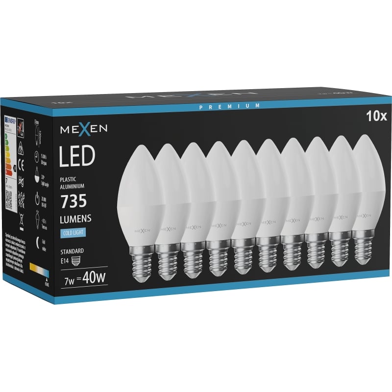 Mexen Nova 10x LED žarulja E14, C37, 7W, Hladna - 6500K, 735 lm - L102-E14-0765-01x10