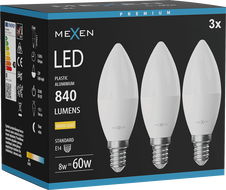 Mexen Nova 3x LED-lamppu E14, C37, 8W, Lämmin - 3000K, 840 lm - L102-E14-0830-01x03
