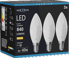 Mexen Nova 3x LED spuldze E14, C37, 8W, Silta - 3000K, 840 lm - L102-E14-0830-01x03