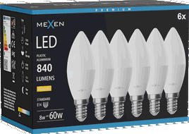 Mexen Nova 6x LED spuldze E14, C37, 8W, Silta - 3000K, 840 lm - L102-E14-0830-01x06