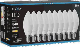 Mexen Nova 10x żarówka LED E14, C37, 8W, Ciepła - 3000K, 840 lm - L102-E14-0830-01x10
