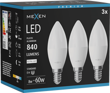 Mexen Nova 3x LED-Glühbirne E14, C37, 8W, Neutral - 4000K, 840 lm - L102-E14-0840-01x03