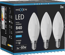 Mexen Nova 3x LED žarnica E14, C37, 8W, Hladna - 6500K, 840 lm - L102-E14-0865-01x03