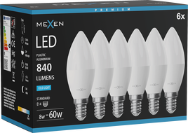Mexen Nova 6x LED žarnica E14, C37, 8W, Hladna - 6500K, 840 lm - L102-E14-0865-01x06