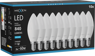 Mexen Nova 10x LED-pirn E14, C37, 8W, Külm - 6500K, 840 lm - L102-E14-0865-01x10