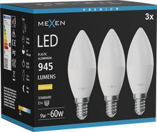Mexen Nova 3x LED spuldze E14, C37, 9W, Silta - 3000K, 945 lm - L102-E14-0930-01x03