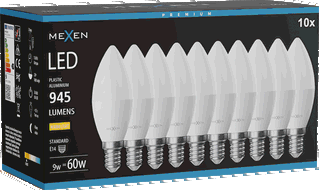Mexen Nova 10x Lampadina LED E14, C37, 9W, Calda - 3000K, 945 lm - L102-E14-0930-01x10