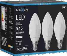 Mexen Nova 3x żarówka LED E14, C37, 9W, Neutralna - 4000K, 945 lm - L102-E14-0940-01x03