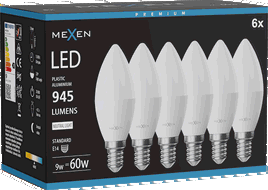 Mexen Nova 6x żarówka LED E14, C37, 9W, Neutralna - 4000K, 945 lm - L102-E14-0940-01x06