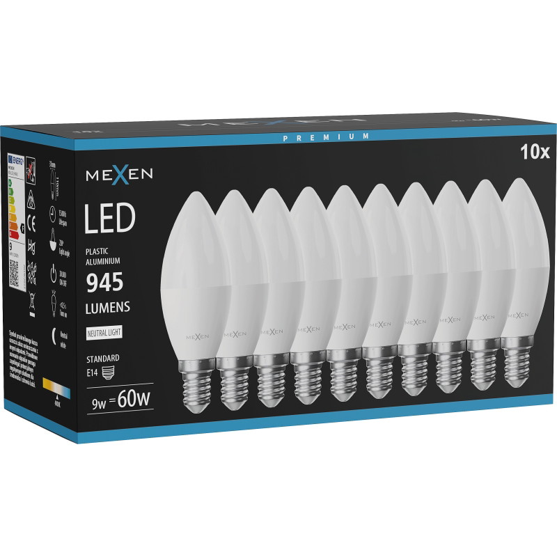 Mexen Nova 10x Bombilla LED E14, C37, 9W, Neutra - 4000K, 945 lm - L102-E14-0940-01x10