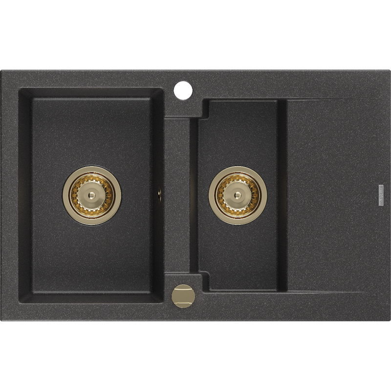 Mexen Gaspar granitizlietnes 1,5 nodalījumu ar noteci 737 x 475 mm, melna ar plankumiem, sifons zelta - 6507731505-76-G
