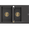 Mexen Gaspar évier granitique 1,5-bac avec égouttoir 737 x 475 mm, noir moucheté, siphon doré - 6507731505-76-G