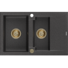 Mexen Gaspar granieten gootsteen 1,5-komor met afdruiprek 737 x 475 mm, zwart gespikkeld, gouden sifon - 6507731505-76-G
