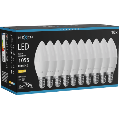 Mexen Nova 10x LED-lampa E14, C37, 10W, Varm - 3000K, 1055 lm - L102-E14-1030-01x10