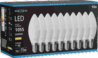 Mexen Nova 10x Lampadina LED E14, C37, 10W, Calda - 3000K, 1055 lm - L102-E14-1030-01x10