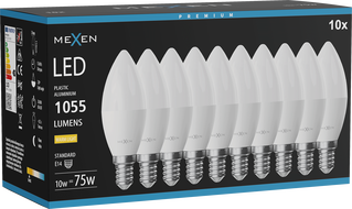Mexen Nova 10x LED žarnica E14, C37, 10W, Topla - 3000K, 1055 lm - L102-E14-1030-01x10