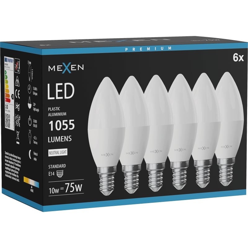 Mexen Nova 6x LED žarulja E14, C37, 10W, Neutralna - 4000K, 1055 lm - L102-E14-1040-01x06