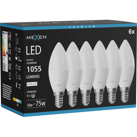 Mexen Nova 6x Bombilla LED E14, C37, 10W, Neutra - 4000K, 1055 lm - L102-E14-1040-01x06