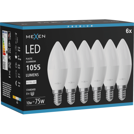 Mexen Nova 6x żarówka LED E14, C37, 10W, Neutralna - 4000K, 1055 lm - L102-E14-1040-01x06