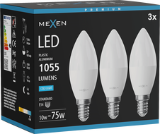 Mexen Nova 3x Lampadina LED E14, C37, 10W, Fredda - 6500K, 1055 lm - L102-E14-1065-01x03