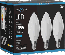 Mexen Nova 3x LED-Lampe E14, C37, 10W, Kalt - 6500K, 1055 lm - L102-E14-1065-01x03