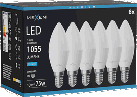 Mexen Nova 6x żarówka LED E14, C37, 10W, Zimna - 6500K, 1055 lm - L102-E14-1065-01x06
