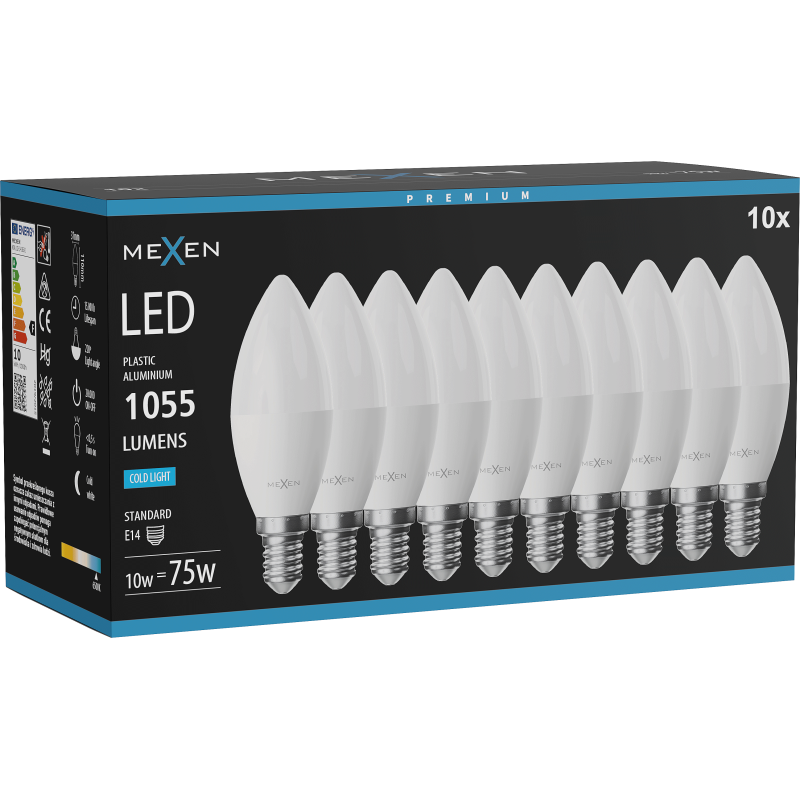 Mexen Nova 10x żarówka LED E14, C37, 10W, Zimna - 6500K, 1055 lm - L102-E14-1065-01x10