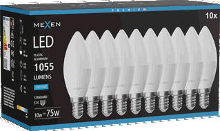 Mexen Nova 10x żarówka LED E14, C37, 10W, Zimna - 6500K, 1055 lm - L102-E14-1065-01x10