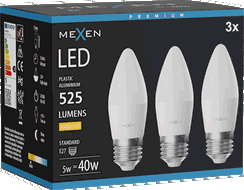 Mexen Nova 3x Lampadina LED E27, C37, 5W, Calda - 3000K, 525 lm - L102-E27-0530-01x03