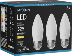 Mexen Nova 3x LED-lamp E27, C37, 5W, Soe - 3000K, 525 lm - L102-E27-0530-01x03