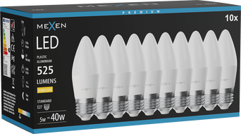 Mexen Nova 10x LED lambipirn E27, C37, 5W, Soe - 3000K, 525 lm - L102-E27-0530-01x10