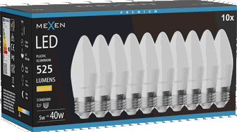 Mexen Nova 10x żarówka LED E27, C37, 5W, Ciepła - 3000K, 525 lm - L102-E27-0530-01x10