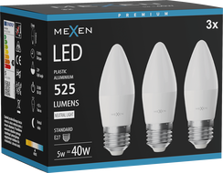 Mexen Nova 3x LED-lamp E27, C37, 5W, Neutraalne - 4000K, 525 lm - L102-E27-0540-01x03
