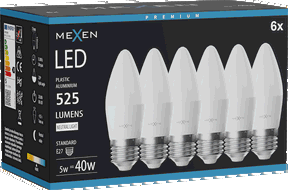 Mexen Nova 6x Lampadina LED E27, C37, 5W, Neutro - 4000K, 525 lm - L102-E27-0540-01x06