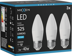 Mexen Nova 3x LED-lamp E27, C37, 5W, Külm - 6500K, 525 lm - L102-E27-0565-01x03