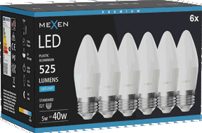 Mexen Nova 6x LED spuldze E27, C37, 5W, Auksta - 6500K, 525 lm - L102-E27-0565-01x06