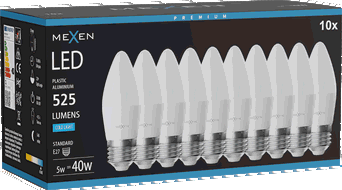 Mexen Nova 10x LED-Glühbirne E27, C37, 5W, Kalt - 6500K, 525 lm - L102-E27-0565-01x10