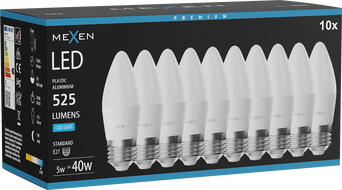 Mexen Nova 10x LED-pirn E27, C37, 5W, Külm - 6500K, 525 lm - L102-E27-0565-01x10